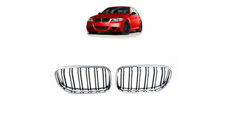 Grill sportowy podwójne żeberka Chrome & Black BMW 3 E90 E91 Facelift 2008-2011