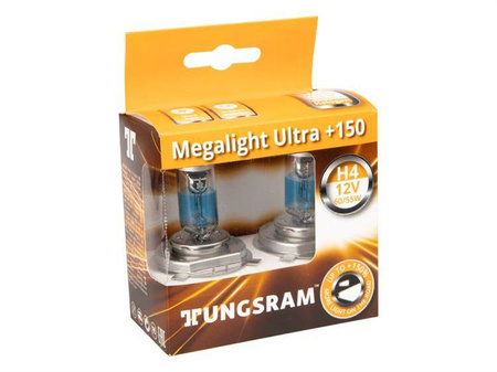 Żarówki Tungsram H4 12V 65/55W P43t MegaLight Ultra +150%, 2 szt.