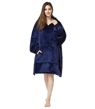 BLUZOKOC GRANATOWY PONCZO BLUZA Z KAPTUREM KIESZEŃ KANGUR POLAR OVERSIZE 100% POLIESTER DLA MŁODZIEŻY DOROSŁYCH
