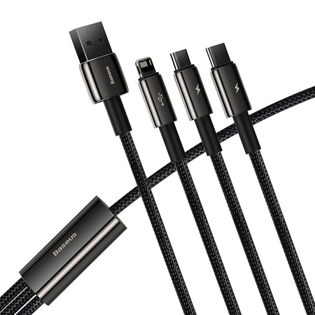 Kabel USB 3w1 Baseus Tungsten Gold, USB do micro USB / USB-C / Lightning, 3.5A, 1.5m (czarny)