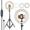 LAMPA PIERŚCIENIOWA STOJĄCA 10" LED 3 TRYBY STATYW PILOT ŁADOWANIE USB RING SELFIE