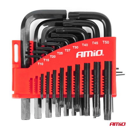 Klucze IMBUS HEX TORX CRV imbusy zestaw czarne 22 szt. AMIO-04297