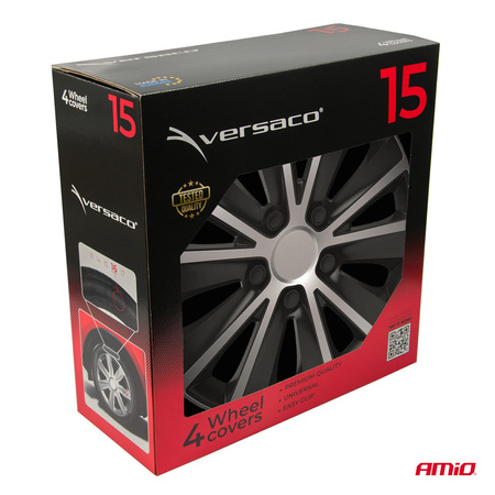 Kołpaki samochodowe 4szt. komplet Rapide czarno srebrne 15" cali COLOR BOX