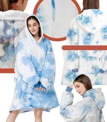 BLUZOKOC NIEBIESKI OMBRE PONCZO BLUZA Z KAPTUREM KIESZEŃ KANGUR POLAR OVERSIZE 100% POLIESTER DLA MŁODZIEŻY DOROSŁYCH