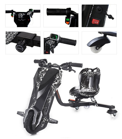 TRÓJKOŁOWY GOKART ELEKTRYCZNY SKUTER POJAZD DESKOROLKA HULAJNOGA DRIFTUJĄCA REGULOWANA LED WYŚWIETLACZ KLAKSON BLUETOOTH DLA DZIECI MŁODZIEŻY