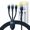 Kabel USB 3w1 Baseus Flash Series 2, USB-C + micro USB + Lightning, 100W, 1.5m (niebieski)