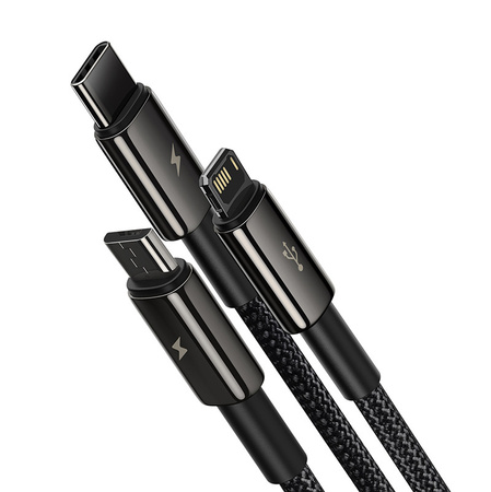 Kabel USB 3w1 Baseus Tungsten Gold, USB do micro USB / USB-C / Lightning, 3.5A, 1.5m (czarny)