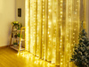 KURTYNA ŚWIETLNA 300 LED 3 X 3 M CIEPŁA BIEL LAMPKI GIRLANDA OZDOBNA ŚWIĄTECZNA DUŻA USB ZASILANIE SIECIOWE DRUCIK HACZYKI PILOT ELEGANCKIE OPAKOWANIE