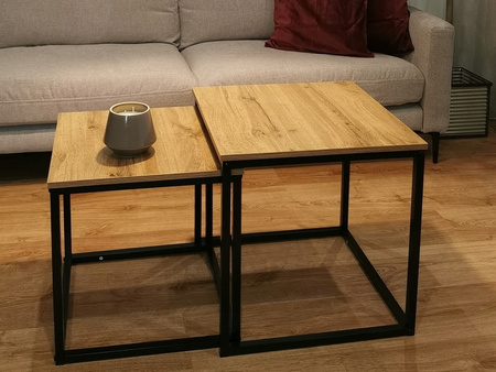 STOLIK KAWOWY 2-CZĘŚCIOWY ZESTAW KWADRATOWYCH STOLIKÓW LOFT INDUSTRIAL