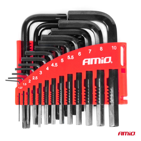 Klucze IMBUS HEX TORX CRV imbusy zestaw czarne 22 szt. AMIO-04297