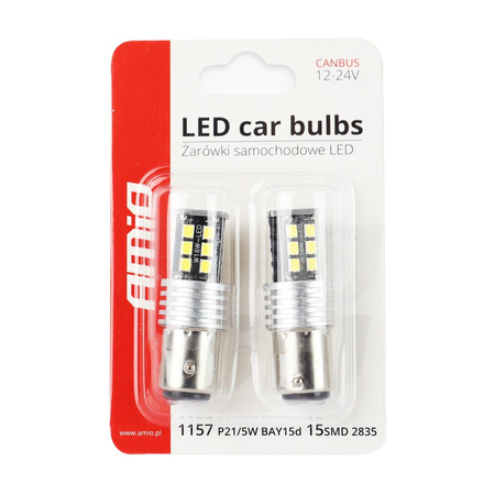 Żarówki LED CANBUS 2835 15SMD 1157 BAY15D P21/5W White 12V 24V AMIO-01641