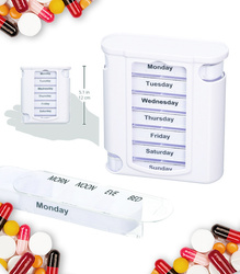 POJEMNIK KASETKA NA LEKI ORGANIZER TYGODNIOWY PLASTIKOWY BIAŁY 7 DNI TYGODNIA 4 PORY DNIA