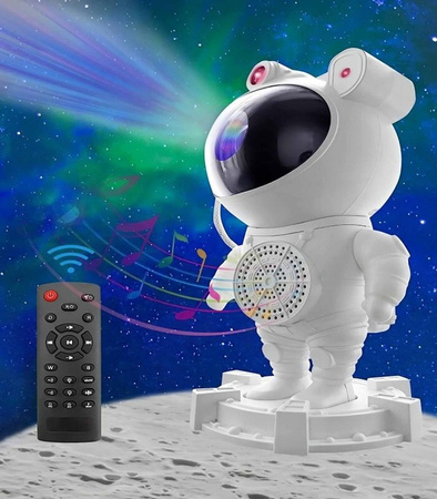 PROJEKTOR GWIAZD ASTRONAUTA Z PILOTEM LAMPKA NOCNA LED GŁOŚNIK BLUETOOTH EFEKTY ŚWIETLNE TIMER
