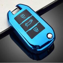 POKROWIEC NA KLUCZYK DO PEUGEOT NIEBIESKI