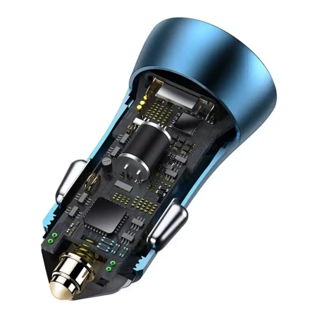 Ładowarka samochodowa Baseus Golden Contactor Pro, USB + USB-C, QC4.0+, PD, SCP, 40W (niebieska) + kabel USB-C do Lightning 1m (niebieski)