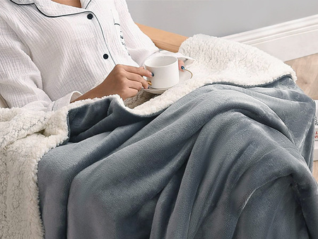 KOC ELEKTRYCZNY GRZEJĄCY 180 X 160 DUŻY MIĘKKI CIEPŁY SZARY Z PILOTEM DWUOSOBOWY Z TIMEREM