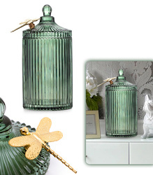 ORGANIZER NA BIŻUTERIĘ KOSMETYKI DROBIAZGI 10.5 x 20 CM SZKLANY POJEMNIK Z POKRYWKĄ I OZDOBNĄ WAŻKĄ