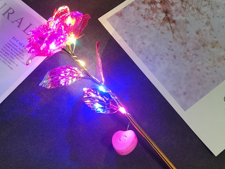 WIECZNA RÓŻA LED RÓŻOWA OZDOBNE PUDEŁKO NA PREZENT ZŁOTA ŁODYGA