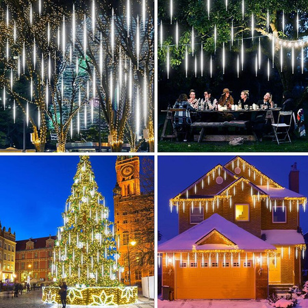 LAMPKI ZEWNĘTRZNE 288 LED METEORY 50CM SPADAJĄCY ŚNIEG SOPLE DESZCZ