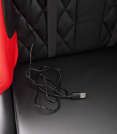 FOTEL GAMINGOWY Z PODNÓŻKIEM CZERWONY KUBEŁKOWY PIKOWANY BIUROWY MASAŻER GRACZA OBROTOWY NOWOCZESNY DLA GRACZA