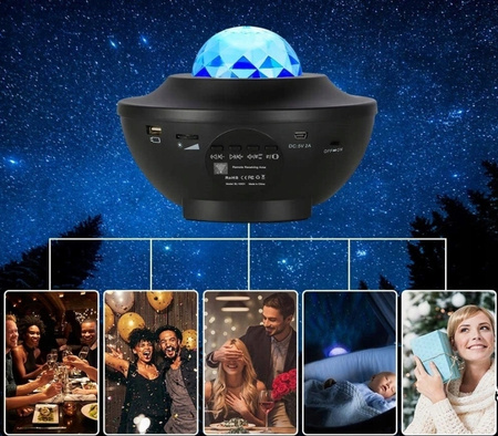 PROJEKTOR GWIAZD MUZYCZNY LAMPKA NOCNA STAR LED USB+PILOT