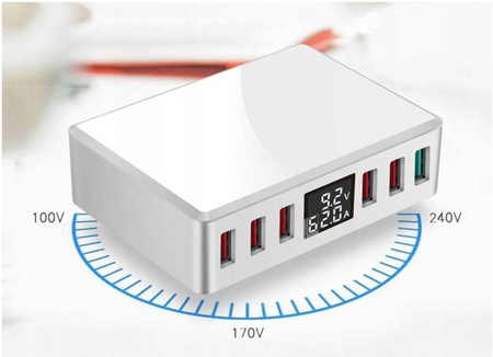 Szybka ładowarka sieciowa 6x usb qc3.0 lcd 40w