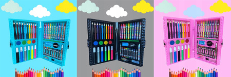 ZESTAW ARTYSTYCZNY KREDKI FARBKI DO MALOWANIA 48 SZT W WALIZCE DLA DZIECI