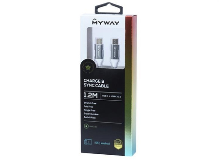 Kabel MYWAY do ładowania i synchronizacji, w oplocie z mikrofibry, 120 cm, USB-C > USB-C v3.0