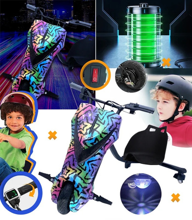 TRÓJKOŁOWY GOKART ELEKTRYCZNY SKUTER POJAZD DESKOROLKA HULAJNOGA DRIFTUJĄCA REGULOWANA LED WYŚWIETLACZ KLAKSON BLUETOOTH DLA DZIECI MŁODZIEŻY