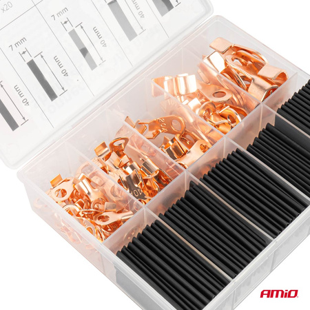 Konektory oczkowe miedziane koszulki termokurczliwe zestaw komplet 160 el. AMIO-03933