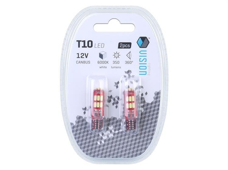 Żarówka VISION W5W (T10) 12V 15x 3014 SMD LED, CANBUS, silikonowa oprawka, biała, 2 szt.
