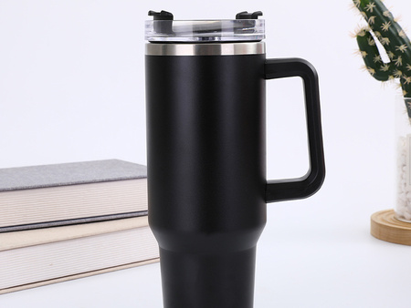 KUBEK TERMICZNY TERMOS ZE SŁOMKĄ CZARNY STAL NIERDZEWNA UCHWYT NA CIEPŁE ZIMNE NAPOJE RURKA DUŻY XXL 1200 ML