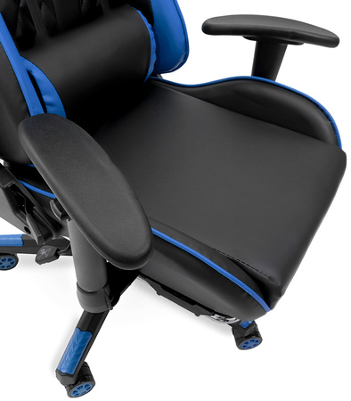 FOTEL GAMINGOWY Z PODNÓŻKIEM NIEBIESKI KUBEŁKOWY PIKOWANY BIUROWY MASAŻER GRACZA OBROTOWY NOWOCZESNY DLA GRACZA