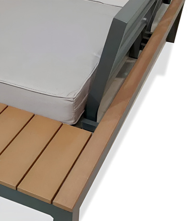 ZESTAW MEBLI OGRODOWYCH NAROŻNIK STOLIK DREWNIANY ALUMINIOWY DUŻY PODUSZKI DLA 6 OSÓB DO OGRODU NA TARAS