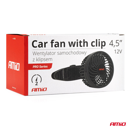 Wiatrak samochodowy wentylator z klipsem 12V AMIO-03005