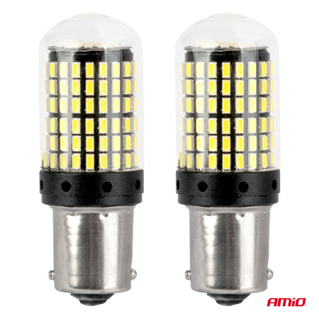 Żarówki LED CANBUS BA15S P21W R10W R5W 600LM 144SMD białe 12V 24V AMIO-04473