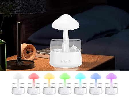 NAWILŻACZ POWIETRZA GRZYBEK DESZCZOWY ULTRADŹWIĘKOWY DYFUZOR LAMPKA NOCNA CHMURKA KROPLE DESZCZU LED 7 KOLORÓW DO AROMATERAPII USPOKAJAJĄCA