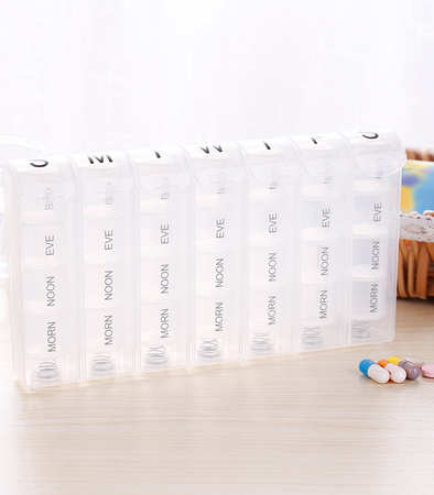POJEMNIK KASETKA NA LEKI PLASTIKOWY ORGANIZER TYGODNIOWY 7 DNI TYGODNIA 4 PORY DNIA