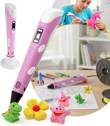 DŁUGOPIS DRUKARKA RÓŻOWA 3D ZESTAW KREATYWNE PIÓRO MAGICZNY PISAK ZABAWKA DLA DZIECI FILAMENT 9M PODSTAWKA