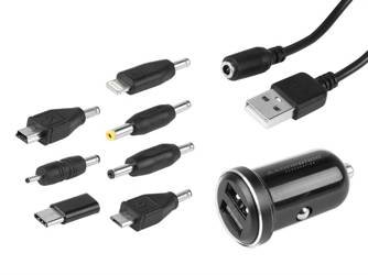 Ładowarka uniwersalna 2x USB 3.4A + kabel 120 cm + 7 końcówek, czarna