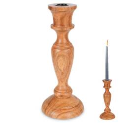 Świecznik na długą świeczkę drewniany 25,5 cm