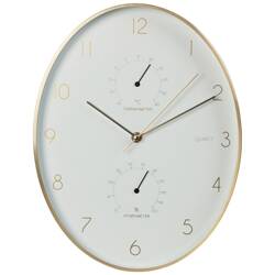 Zegar ścienny biały złoty z termometrem higrometrem 27x34,5 cm