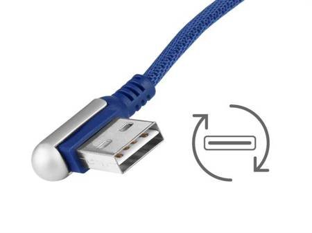 Kabel MYWAY do ładowania i synchronizacji, 120 cm, w oplocie z mikrofibry, dwustronne kątowe USB > Lightning, navy