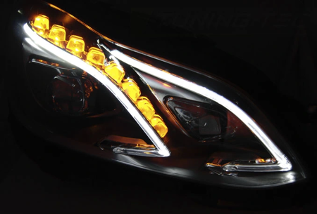 LAMPY MERCEDES W212 13-16 BLACK DRL FULL LED LIFT
