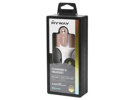 Ładowarka MYWAY 12/24V 2x USB 4.2A AUTO ID + słuchawka Bluetooth na magnesie