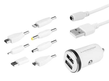 Ładowarka uniwersalna 2x USB 3.4A + kabel 120 cm + 7 końcówek, biała