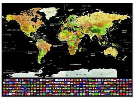 Mapa świata zdrapka z flagami akcesoria prezent na urodziny