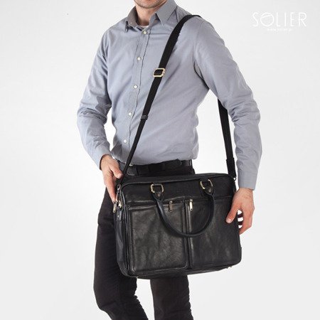 Męska skórzana torba na ramię, laptopa Solier SL01 Czarna