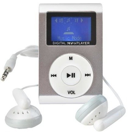 Odtwarzacz MP3 srebrny na klips do biegania słuchania muzyki