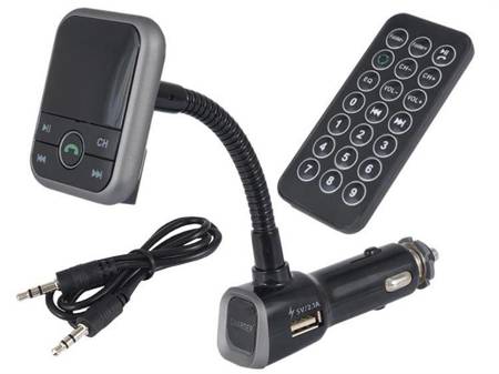 Transmiter FM z LCD, slot SD, AUX, USB 2.1A, z funkcją zestawu głośnomówiącego Bluetooth